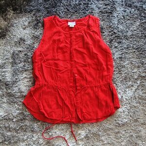 Liz Claiborne Red Sleeveless Blouse With Waist Tie Women's Petite Large